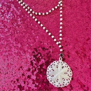🐚VINTAGE Mother of Pearl Carved Star Pendant Chain Necklace